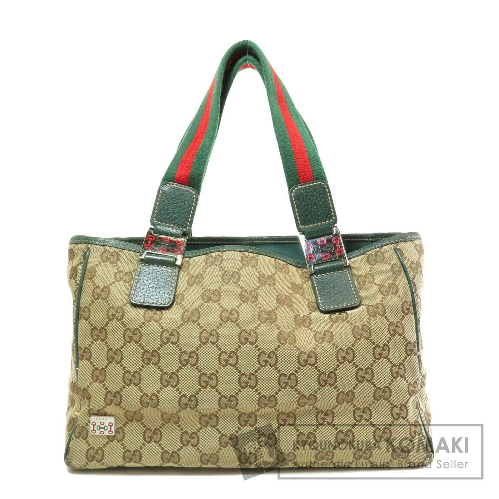 Gucci GG Canvas Sherry Line Tote Shoulder Bag Green